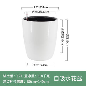 Bean Bag Self-Absorbent Flower Pot Water-Free Plastic Basin White round Large Simplicity Living Room Floor Knee High Planting Pot