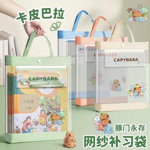 Cartoon Capybara Canvas School Bag Elementary Student Handbag Art Drawing Bag Girls Homework Bag Special Purpose Book Bag