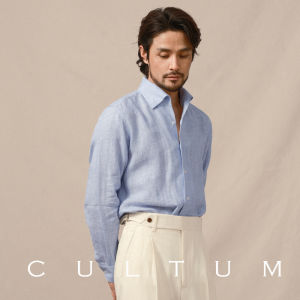 Cultum Mens Business Casual Linen Shirt Spring Summer Washed Single Collar Long Sleeve Lightweight Breathable Slim Fit Shirt