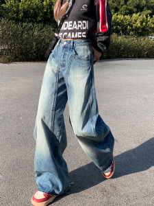 High Waist Wide Leg Jeans Womens Loose Fit Long Pants American Style Faded Denim Spring Autumn Comfortable Drapey Lazy Knife Jeans