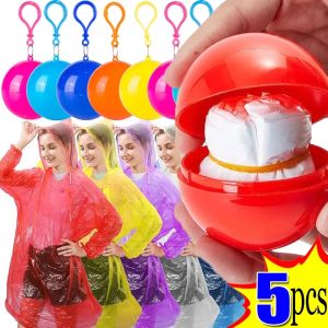 5pcs/1pcs Disposable Raincoat Ball Mini Portable Raincoat Rain Coat Thicken Rain Ponchos Emergency Waterproof Rainwear Cape Keyring Ball