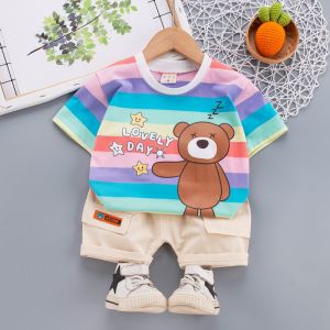 Cartoon stripe baby clothing sets for boys 0-4years lovely toddlers Child clothes printing bear baju bayi lelaki