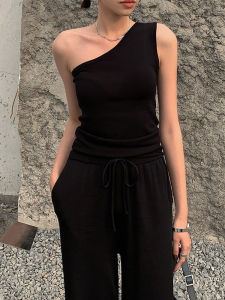 HUOLISI | Stylish One-Shoulder Sleeveless Knit Tank Top
