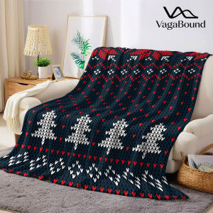 Navy Red Christmas Knit Flannel Blanket Warm Soft Halloween Christmas Decorative Couch Warm Cozy All-Season Gift
