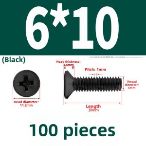BAIRUITE | Black Countersunk Screws Eyewear Flat Head Small Screws Notebook Nickel Plated Screws M2 M3 M4 M5 M6