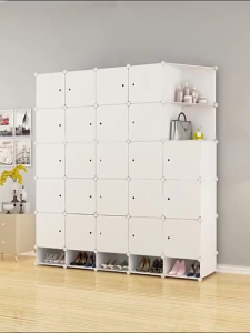 IMUTO Simplicity DIY Wardrobe Cabinet Clothes Storage With Hanger Shoe Rack Screwless Stackable Multi-Functional Wardrobe Organizer