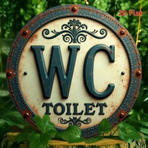 CIFbuy | 2D Spanish Toilet Sign Aluminum Round Wall Art 19.7in Metal Plaque Decor for Restaurant Cafe Fireplace