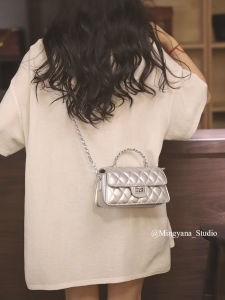Silver Commuter Womens Bag 2025 New Style High Quality Diamond Grid Chain Bag Single Shoulder Slant Cross Small Square Bag