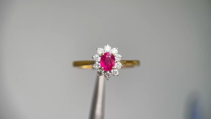 0.51ct Burma Unheated Ruby and Natural Diamond Ring in 18K Gold