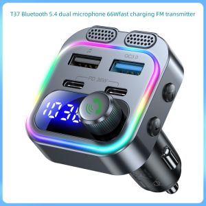 T37 Bluetooth 5.4 dual microphone 66Wfast charging FM transmitter