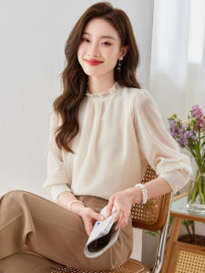 Elegant French Style Chiffon Top Womens Long Sleeve Fashionable Shirt Spring Autumn New Arrival Small Size Delicate White Shirt