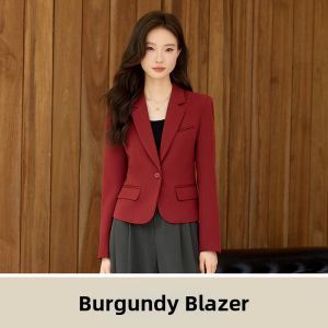 YIMUZI | Wine Red Short Blazer