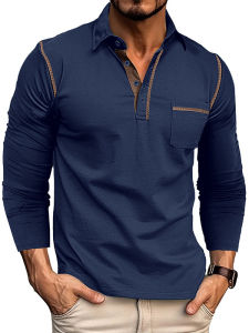 Áo Thun Polo Nam Tay Dài Màu Khối Cổ Polo Thường Ngày Chất Liệu Khác Thường Ngày Thường Ngày Trung Quốc