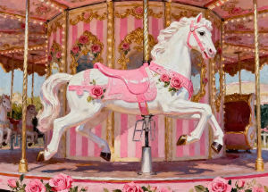500 1000 1200 2000pcs Jigsaw Puzzle Carousel Horse Vintage White Horse With Pink Roses For Adults Brain Teaser Family Game Gift