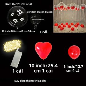 Bóng Cao Su Màu Đỏ Hình Trái Tim Dạ Quang Có Dây Đèn LED Bóng Sóng Trong Suốt Để Trang Trí Tiệc Không Bao Gồm Pin