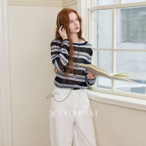 3COLOUR·S | Lyocell Striped Loose Knitwear M