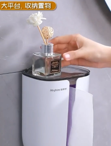 Waterproof Wall-Mounted Tissue Dispenser & Top Shelf – No-Drill Multi-Function Organizer