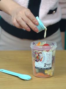 Layers Plastic Food Container 800ML Two Way Food Container Double Deck Salad Box Container Set With Fork