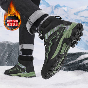 Winter Mens Shoes Fleece-lined Thickened Youth Rotate Button Insulated Cotton-Padded Shoes Teenagers Hiking Non Slip Waterproof Snow Boots