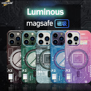 KISSCASE Luminous Magsafe Case for iPhone 15ProMax 15 14 Plus 13 12 Cover Night Light Punk Wireless Charge Shell for Magsafe Anti-knock Fluorescent Convex Texture Cover