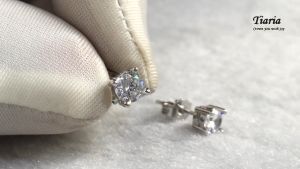Anting Tiaria Jewelry Silver Titanium / 9K Gold White Plated Silver Titanium - Emas Putih Titanium Silver Perak Platinum Asli Anti Karat - AEA003