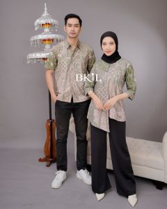 Baju Batik Couple Pasangan Blouse Dan Kemeja Kondangan Terbaru Seragam Kerja Kantor Bahan Katun Motif Bunga Bali M L XL XXL