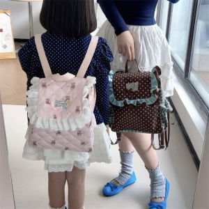 Túi Đi Chơi Cho Bé Gái Họa Tiết Kẻ Caro Viền Ren Phong Cách Hàn Quốc Túi Đeo Vai Đôi Màu Hồng Dễ Thương Túi Học Sinh