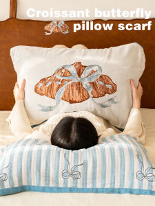 ผ้าห่มรองศีรษะผ้าฝ้ายแท้สีน้ำเงินพร้อมเข็มขัดผ้าไหม คู่ ผ้าห่มรองศีรษะแบบหนังสือเล่ม ผ้าฝ้ายแท้ระดับไฮเอนด์สำหรับใช้ในบ้าน