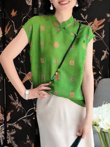 QINGNAER | Elegant Summer Large Size Blouse Green Fresh