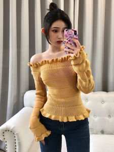 Áo Len Dệt Kim Hở Vai Gợi Cảm Cho Nữ Mùa Xuân 2021 Áo Chui Đầu Dài Tay Dáng Ôm Vừa Vặn Cổ Chữ V Tay Lỡ Chất Liệu Acrylic