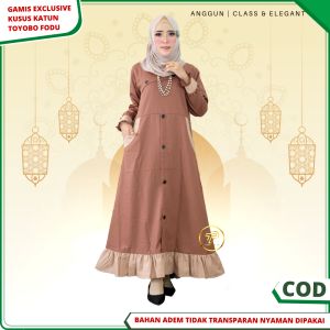 Baju Gamis Wanita Remaja Terbaru Kekinian Bahan Katun Toyobo Premium Adem Kombinasi 2 Warna