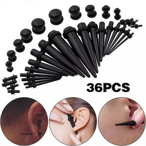 36pcs Pembesar Lubang Telinga Piercing tapper Acrylic Warna hitam Untuk Tindik Tubuh