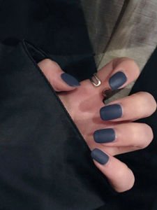 Matte Deep Blue Short Square Nail Tips Wearable False Nails Detachable Nail Art Stickers Easy to Wear And Remove Beauty Nail Tools