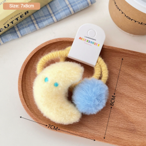 Cute Milk Yellow Star Moon Hair Clip Hair Rope Plush BB Clip Bangs Clip Ponytail Headband Hair Accessory