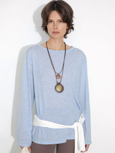 Off-Shoulder Linen Long-Sleeve Loose T-Shirt