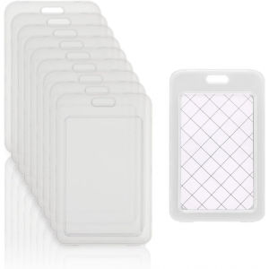 10 Transparent Vertical Name Tag Badge ID Card Holder Heavy Duty Transparent Badge Clip Double-Sided Hard Bus Card Holder Suitab
