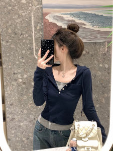 Womens Short Sleeveless T-shirt Inner Wear Base Shirt Design Sense Slimming Short Style Long Sleeve T-shirt Autumn Season