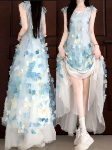 Beach Vacation Style Floral Print Dress And Underdress Two-Piece Set Summer Long Skirts Unique And Beautiful Inner Wear Skirt