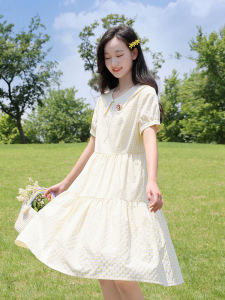 Princess Style Summer Dress for Junior And High School Girls Sweet Doll Collar White Skirt Fresh And Elegant Student Fashion
