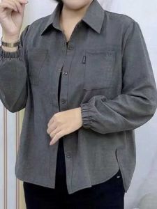 Áo Sơ Mi Dài Tay Màu Trơn Thời Trang Thường Ngày Cho Phụ Nữ Trung Niên Dáng Rộng Thoải Mái Áo Len Cardigan Hở Cổ Tròn Dài Thường Ngày