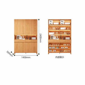 Storage Solid Wood Entry Shoe Cabinet With Glass Door