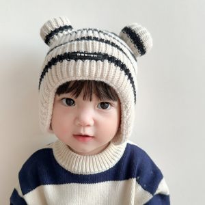 Bé bảo vệ tai hat dày len mũ che tai 6-12M sơ sinh dễ thương mùa đông ấm áp Mũ đan Beanies trẻ sơ sinh