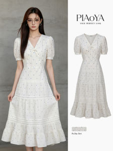 PIAOYA | Luxury Dots Dress Women Slim Fit Short Sleeve