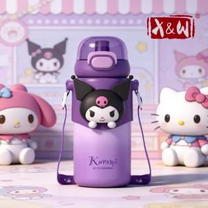 XW | X&W 460mL Straw Water Bottle 3D Cartoon Doll Figure Deco Adjustable Shoulder Strap Leakproof Portable Drinking Cup for School
