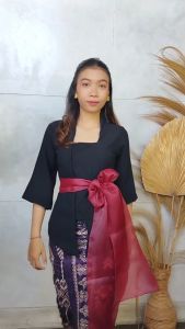 Sixmo Setelan Kebaya Lonceng Airflow Rubina dan Bawahan Kamen Batik Free Selendang Kebaya Pengantin Pesta Wisuda Modern Bali