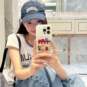 เคสโทรศัพท์มือถือแบบครอบเต็มจอพร้อมขาตั้งกระจกแบบเปิดปิดลายแมวสุดน่ารักจากสวนสัตว์ INS สำหรับ Apple 16 pro Max