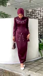 Couple Fayra Oneset Kurung Melayu Malaysia Mix Payet Setelan Wanita dan Kemeja Batik Kondangan Kekinian 🌸 Fayra kurung + Kemeja Batik 🌸