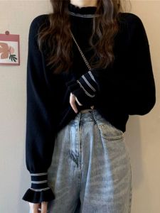 Womens Half High Collar Long Sleeve Knitwear Spring Autumn New Style plus Size Frock Coat Pure Color Princess Style Sweater