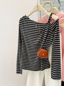 Korean Style Slim Fit Womens Long Sleeve T-Shirt Twist Knotted Asymmetric Base Shirt Summer Autumn Trendy Commuting Wear