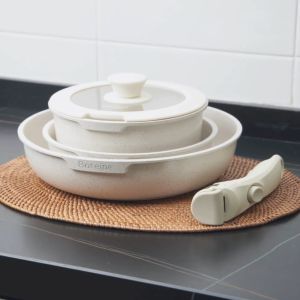 BOREINE 5pcs Non Stick Granite Cookware Set Removable Handle Kuali Batu Granite (SaucepanFrypan)